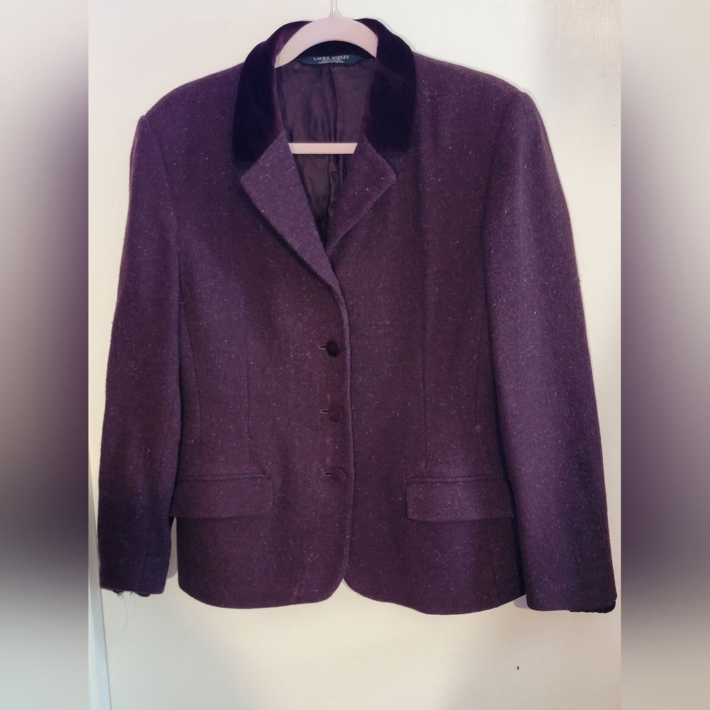 Laura Ashley Vintage Purple Tweed Pure Wool Women's Riding Jacket Size 10